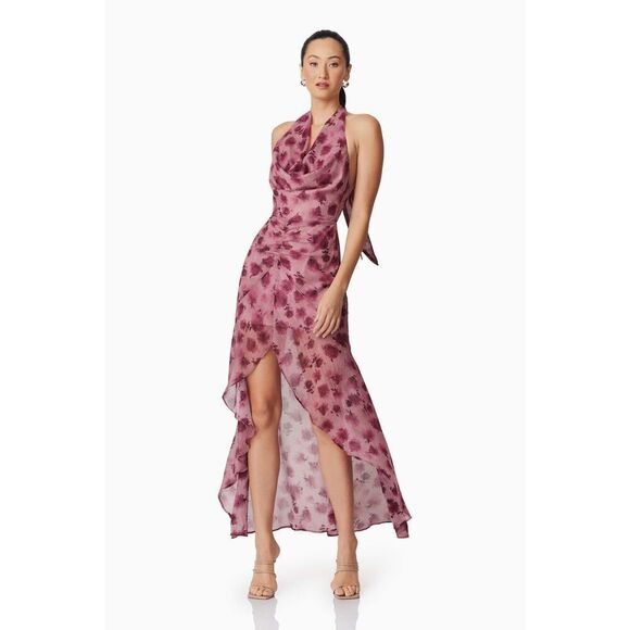 Elliatt Monica Printed Georgette Gown - Plum Party Cocktail Wedding size S NWT - Picture 1 of 8